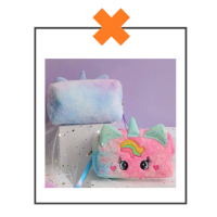 Etui / make-up tasje fluffy unicorn pastel XL